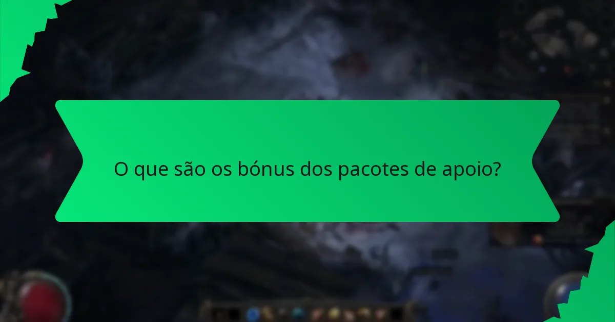 Quais cores estão associadas aos bónus dos pacotes de apoio?