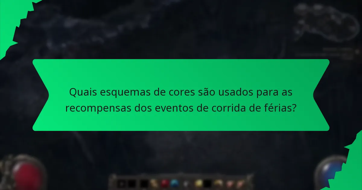 Quais esquemas de cores são usados para as recompensas dos eventos de corrida de férias?